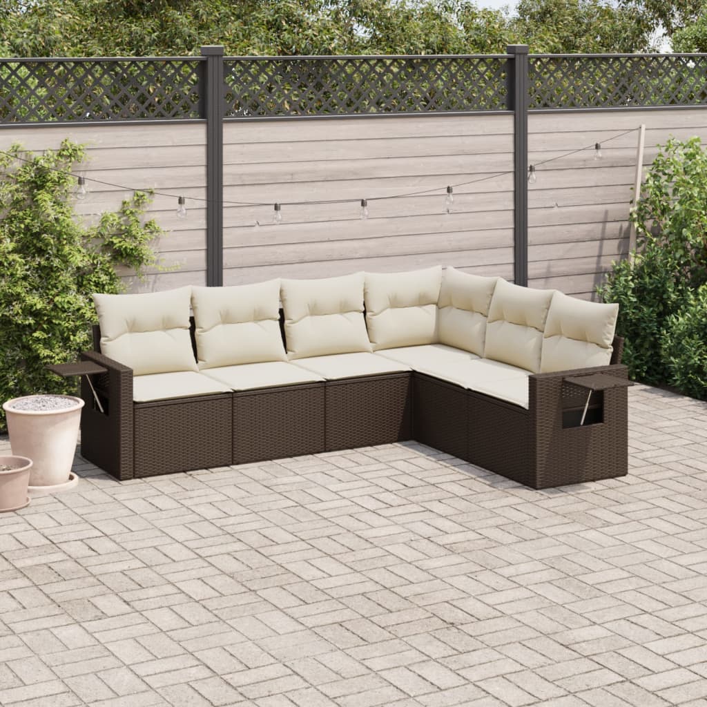 6-delige Loungeset met kussens poly rattan bruin is nu te koop bij PeponiXL, paradijselijk wonen!