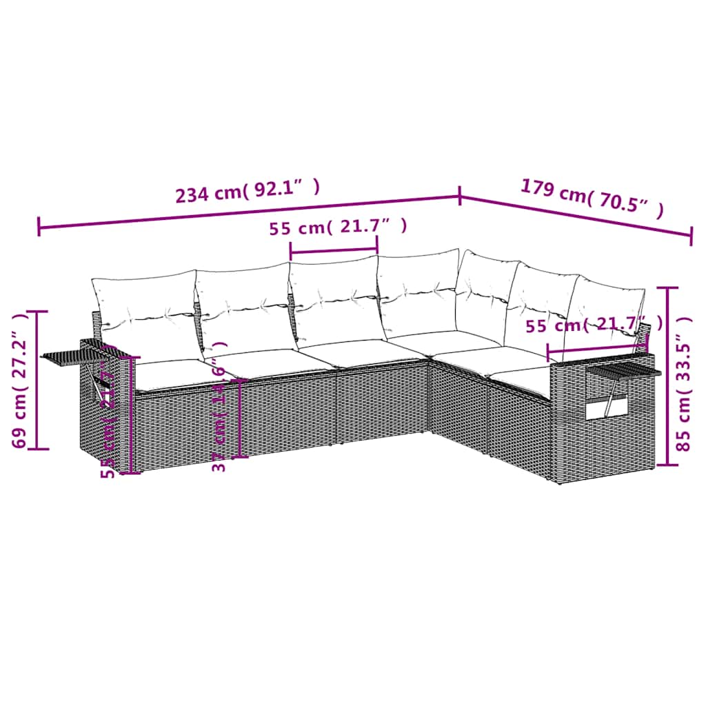 6-delige tuinbankset met kussens, bruin polyrotan is nu te koop bij PeponiXL, paradijselijk wonen!