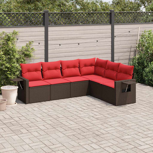 6-delige tuinbankset met kussens, bruin polyrotan is nu te koop bij PeponiXL, paradijselijk wonen!