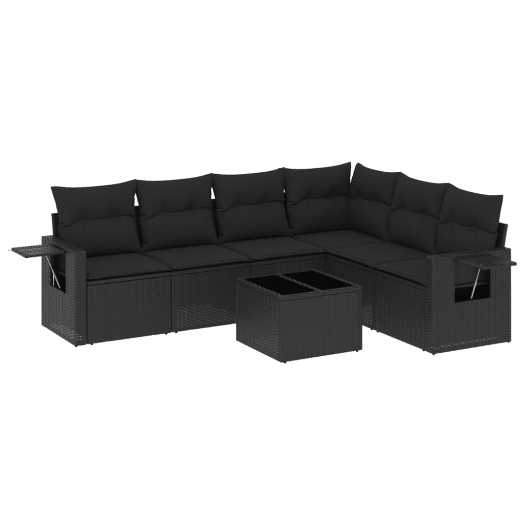 7-delige Loungeset met kussens poly rattan zwart is nu te koop bij PeponiXL, paradijselijk wonen!