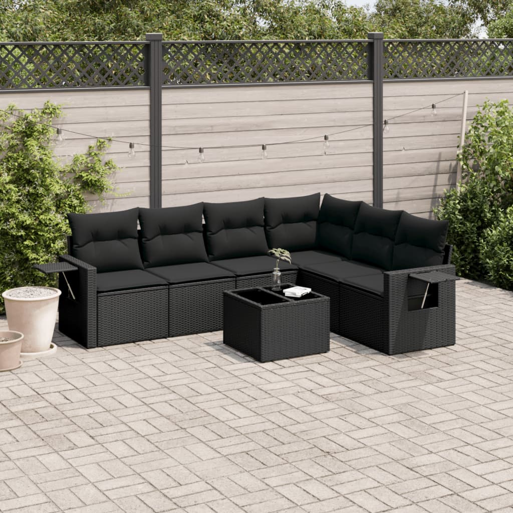 7-delige Loungeset met kussens poly rattan zwart is nu te koop bij PeponiXL, paradijselijk wonen!