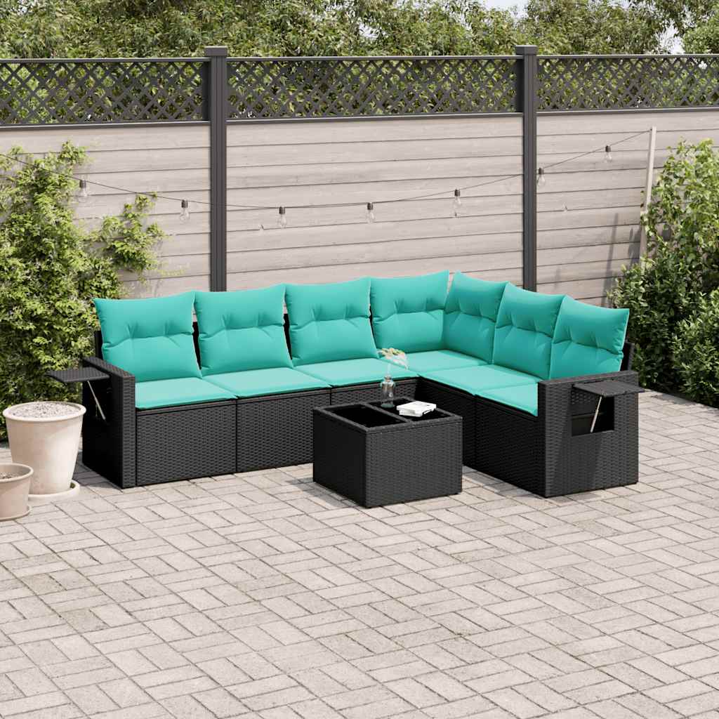 7-delige tuinbankset met kussens van zwart polyrotan is nu te koop bij PeponiXL, paradijselijk wonen!