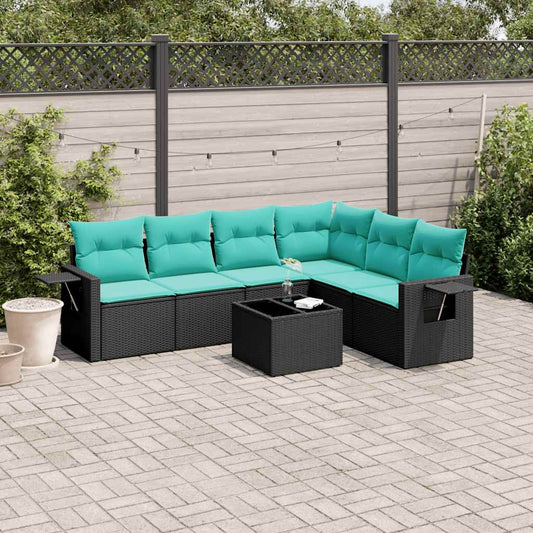 7-delige tuinbankset met kussens van zwart polyrotan is nu te koop bij PeponiXL, paradijselijk wonen!