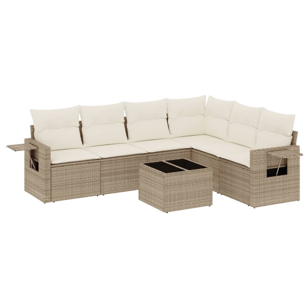 7-delige Loungeset met kussens poly rattan beige is nu te koop bij PeponiXL, paradijselijk wonen!