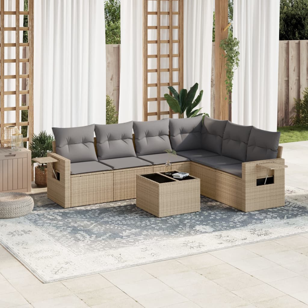 7-delige Loungeset met kussens poly rattan beige is nu te koop bij PeponiXL, paradijselijk wonen!