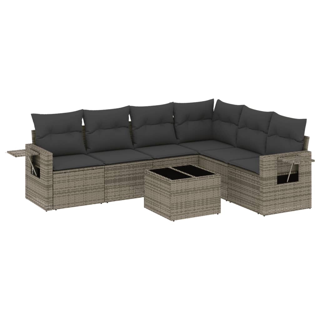 7-delige Loungeset met kussens poly rattan grijs is nu te koop bij PeponiXL, paradijselijk wonen!