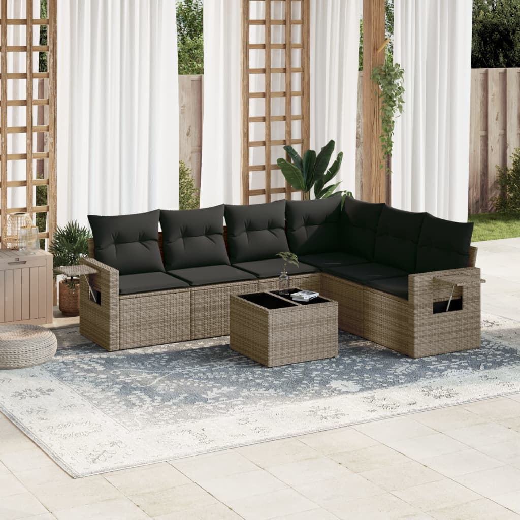 7-delige Loungeset met kussens poly rattan grijs is nu te koop bij PeponiXL, paradijselijk wonen!