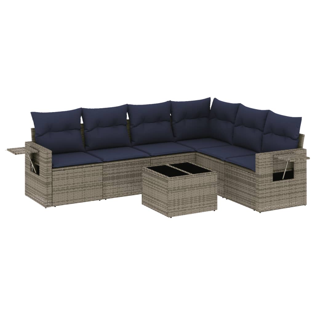 7-delige tuinbankset met kussens, grijs polyrotan is nu te koop bij PeponiXL, paradijselijk wonen!