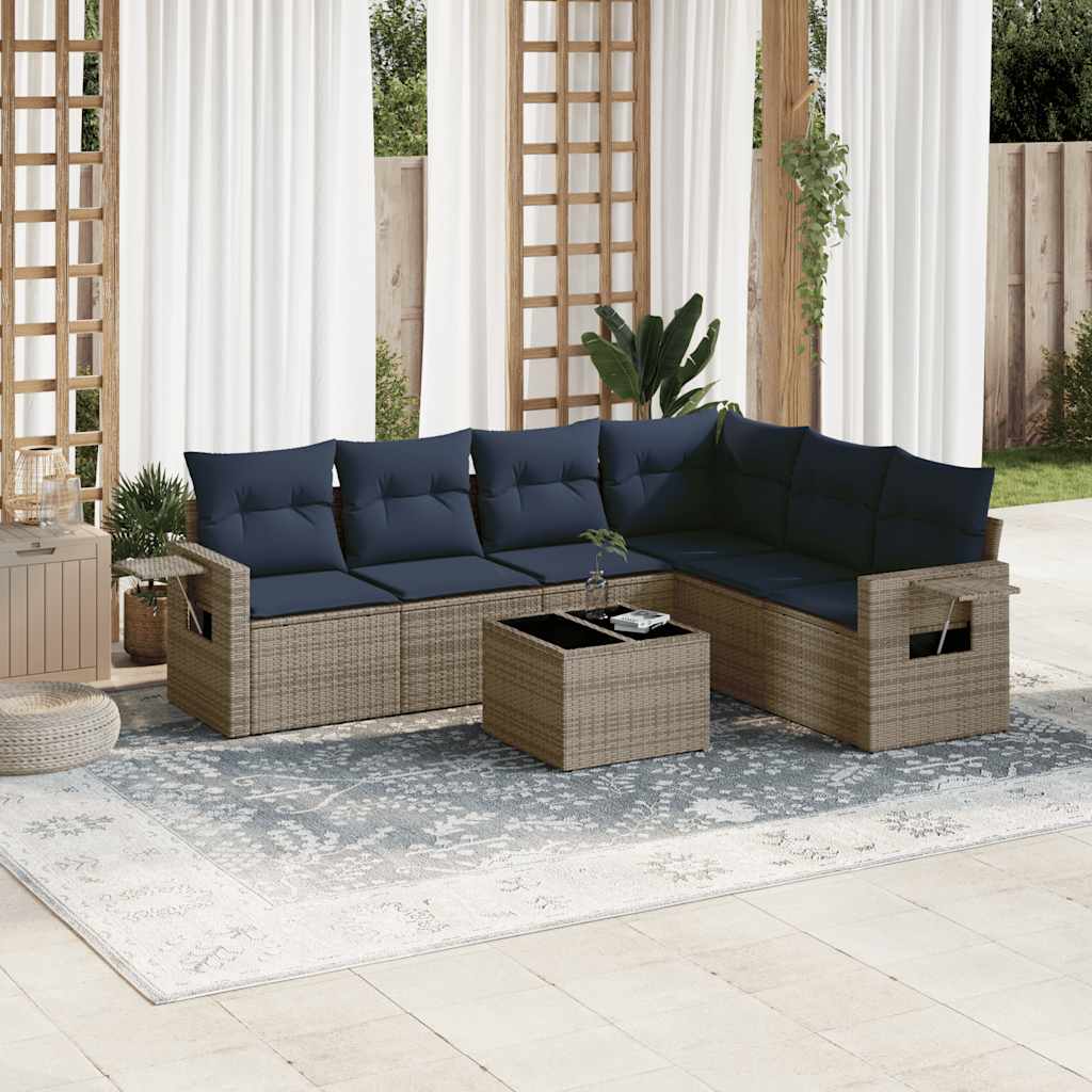7-delige tuinbankset met kussens, grijs polyrotan is nu te koop bij PeponiXL, paradijselijk wonen!