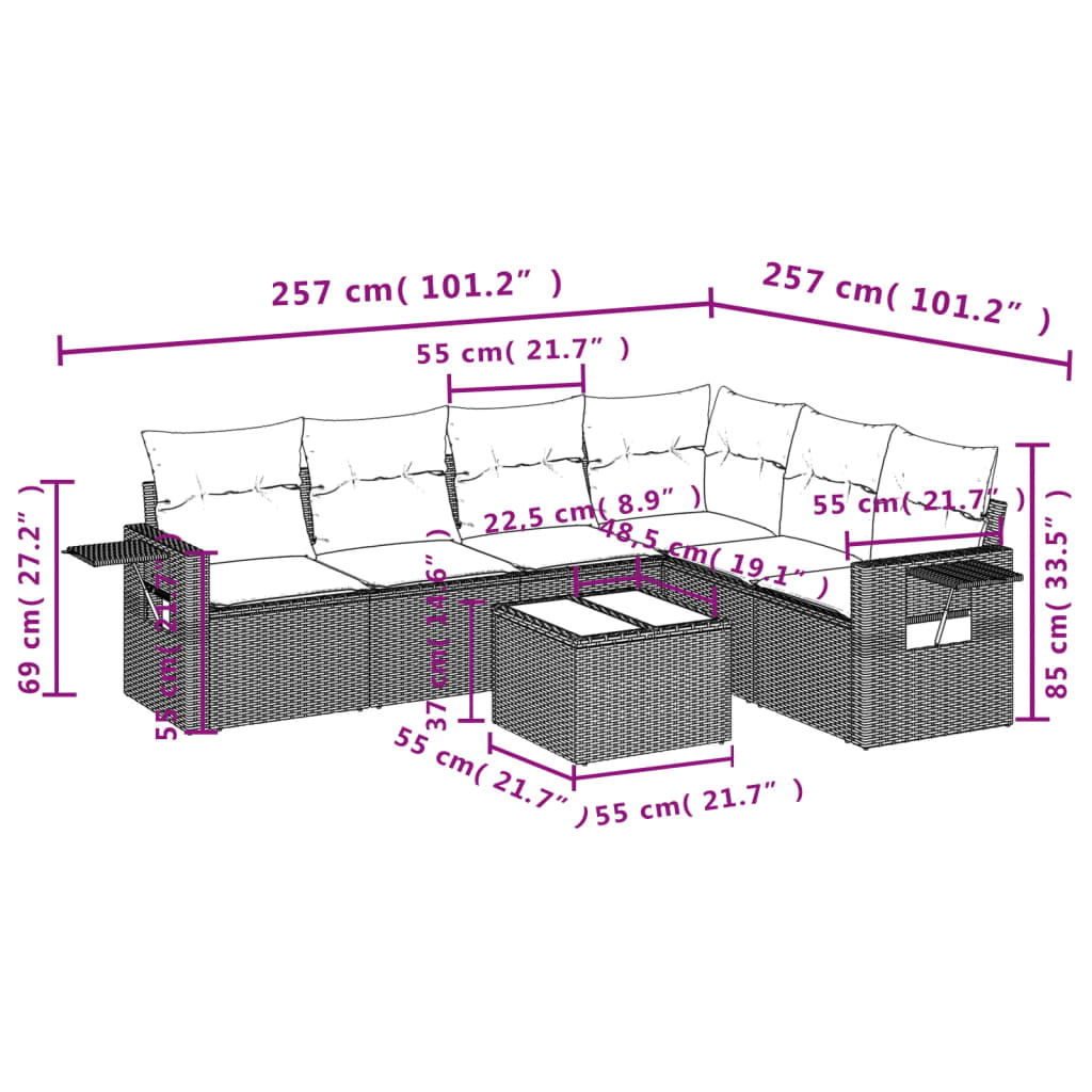 7-delige Loungeset met kussens poly rattan lichtgrijs is nu te koop bij PeponiXL, paradijselijk wonen!