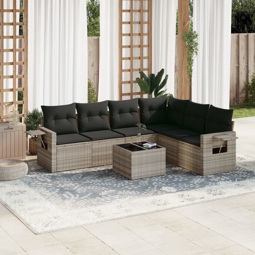 7-delige Loungeset met kussens poly rattan lichtgrijs is nu te koop bij PeponiXL, paradijselijk wonen!