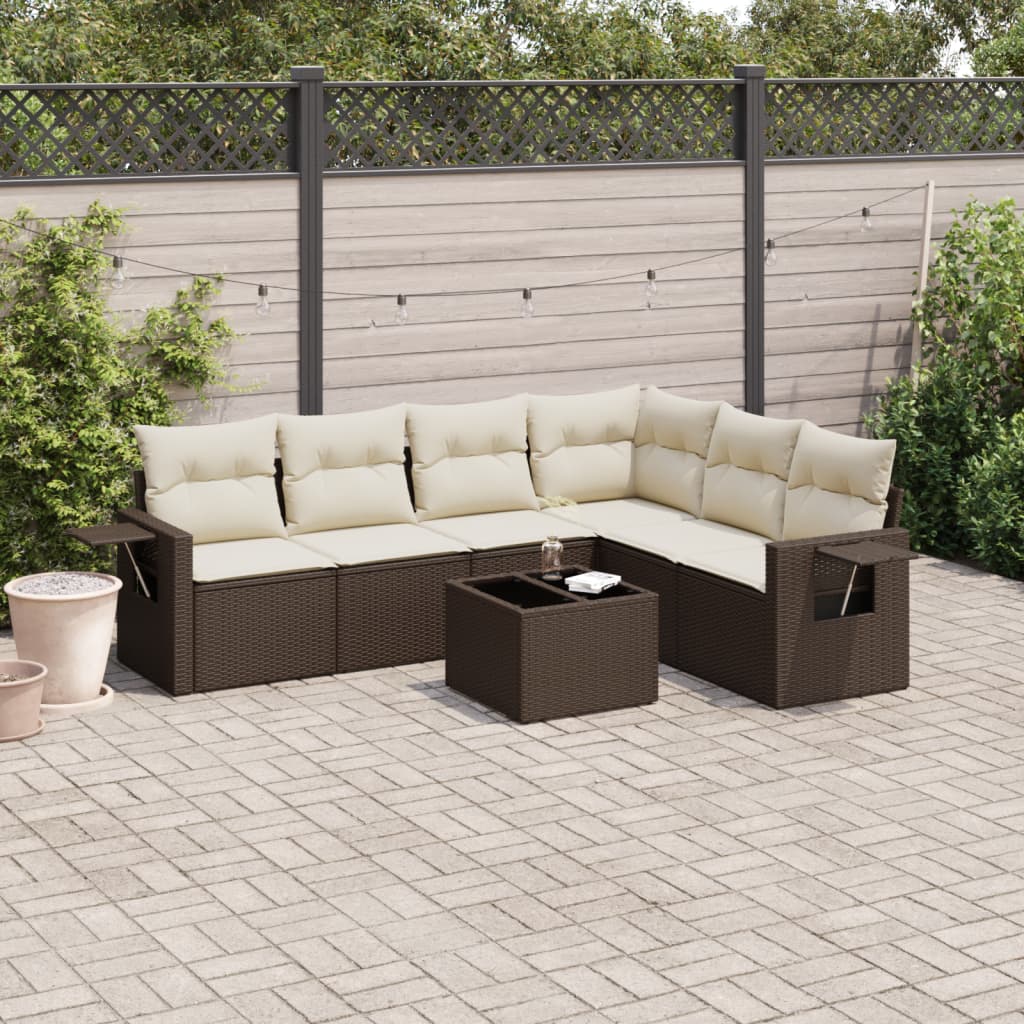 7-delige Loungeset met kussens poly rattan bruin is nu te koop bij PeponiXL, paradijselijk wonen!