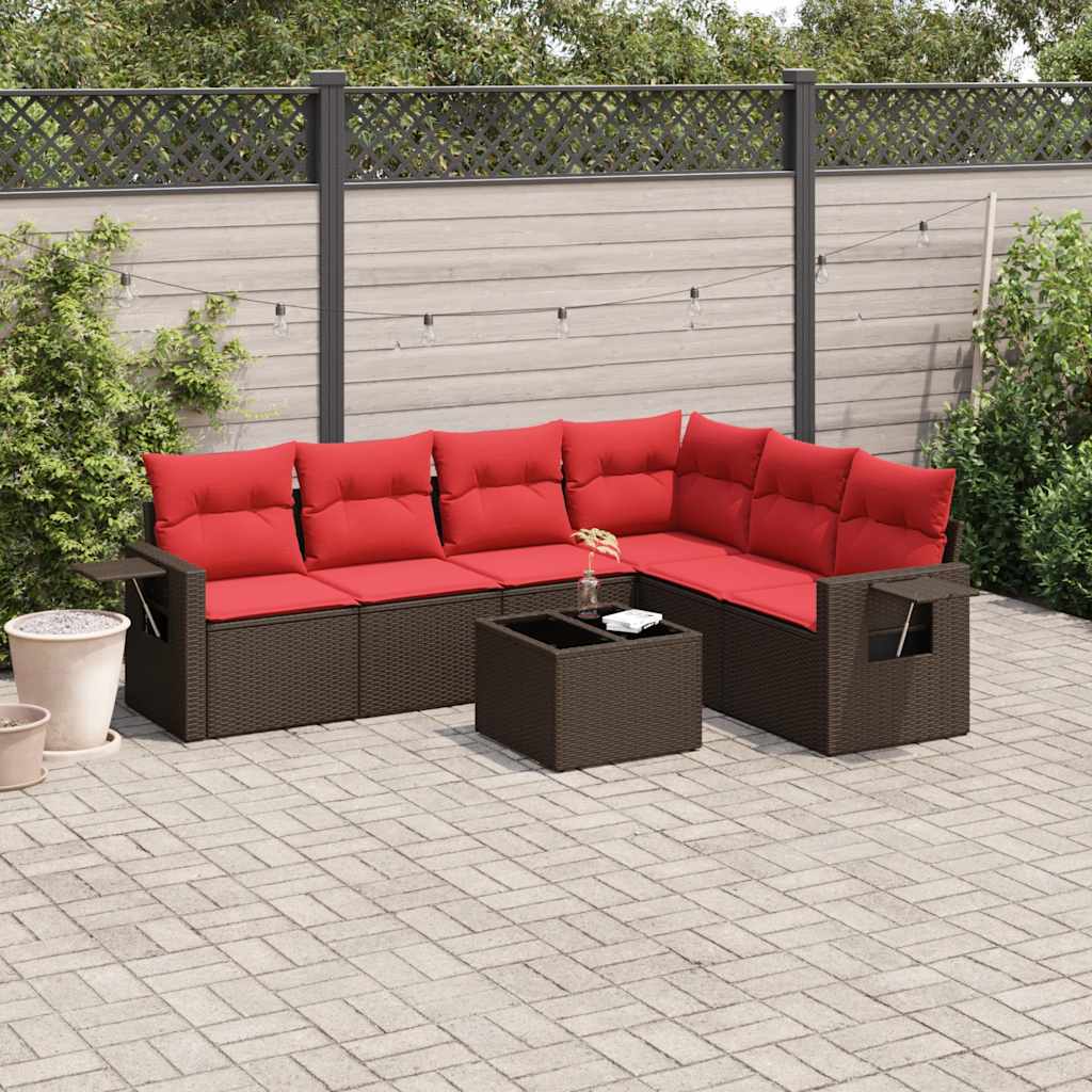 7-delige tuinbankset met kussens, bruin polyrotan is nu te koop bij PeponiXL, paradijselijk wonen!