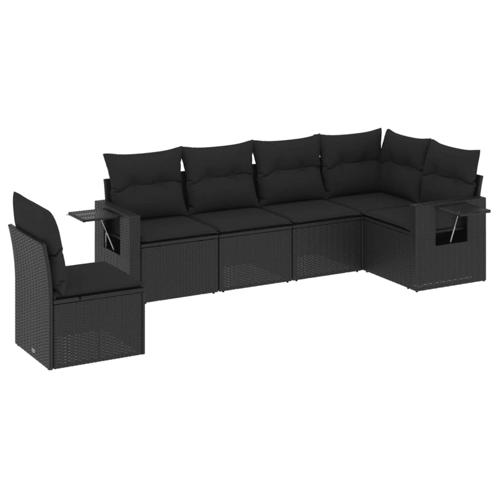 6-delige Loungeset met kussens poly rattan zwart is nu te koop bij PeponiXL, paradijselijk wonen!