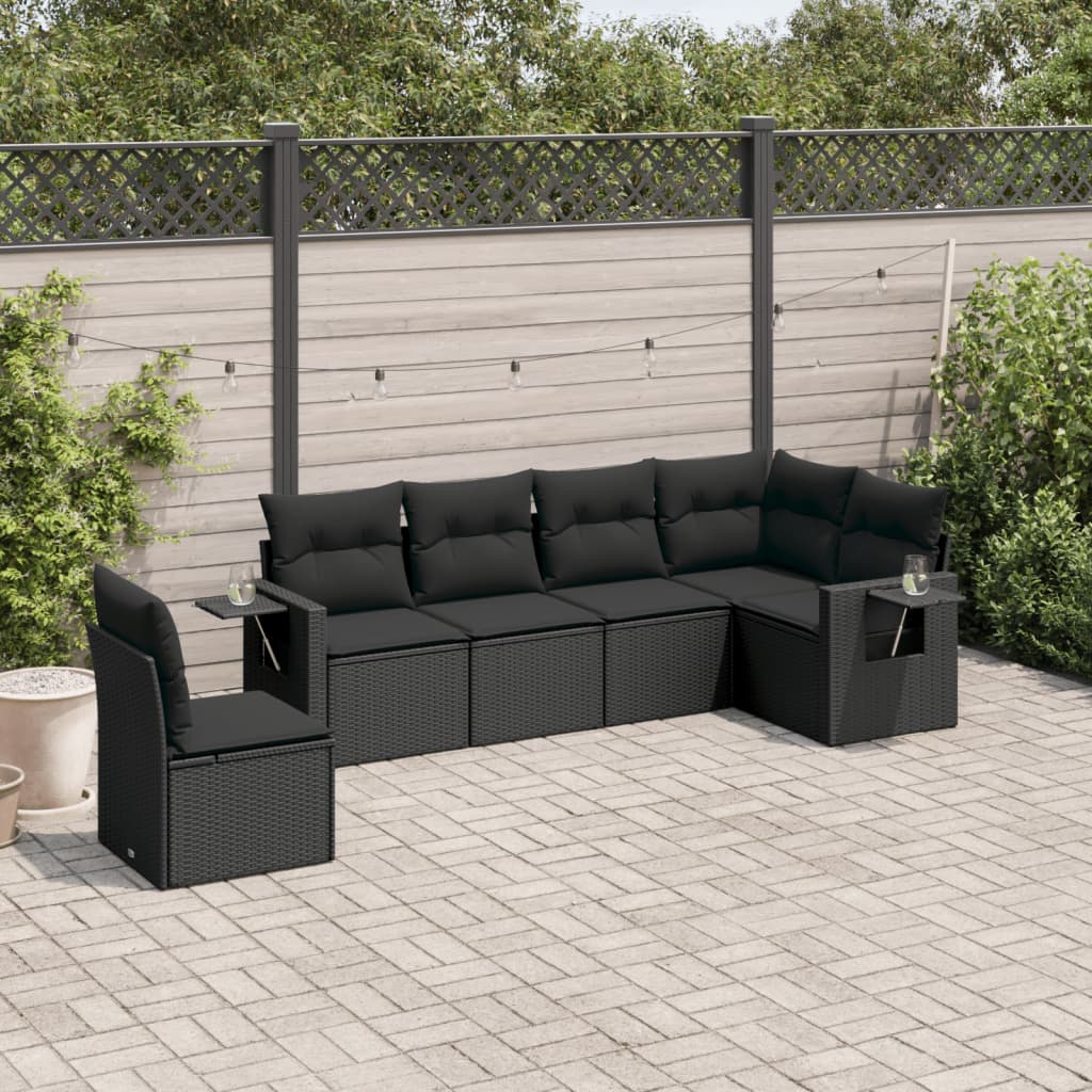 6-delige Loungeset met kussens poly rattan zwart is nu te koop bij PeponiXL, paradijselijk wonen!