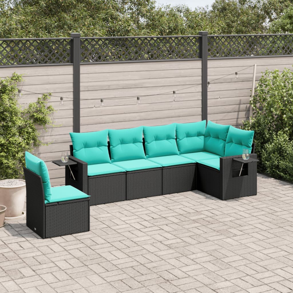 6-delige tuinbankset met kussens van zwart polyrotan is nu te koop bij PeponiXL, paradijselijk wonen!