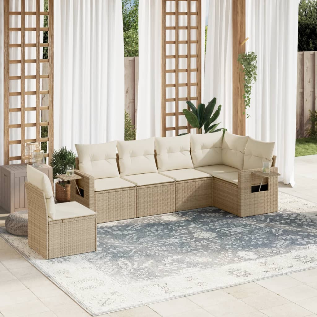 6-delige Loungeset met kussens poly rattan beige is nu te koop bij PeponiXL, paradijselijk wonen!
