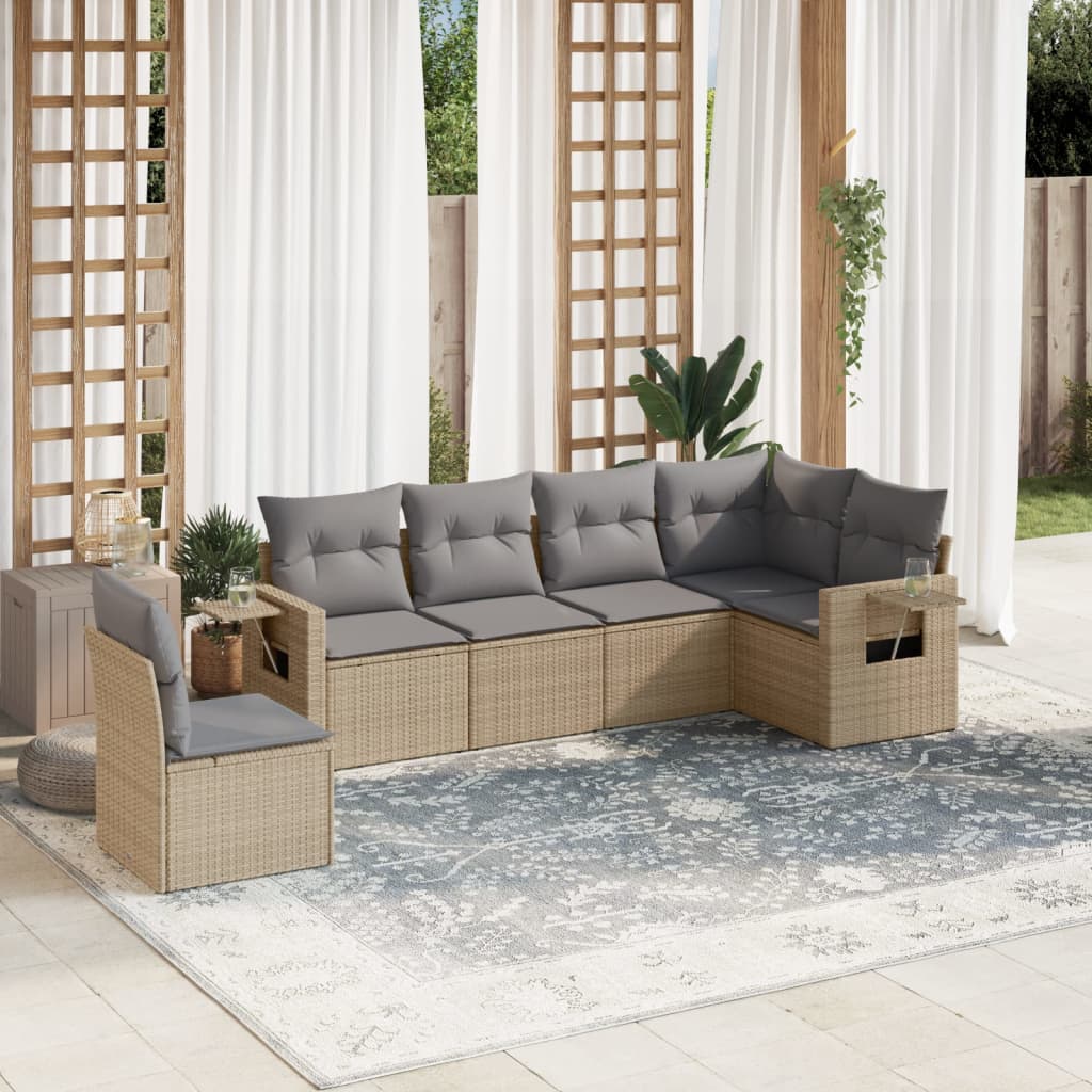 6-delige Loungeset met kussens poly rattan beige is nu te koop bij PeponiXL, paradijselijk wonen!