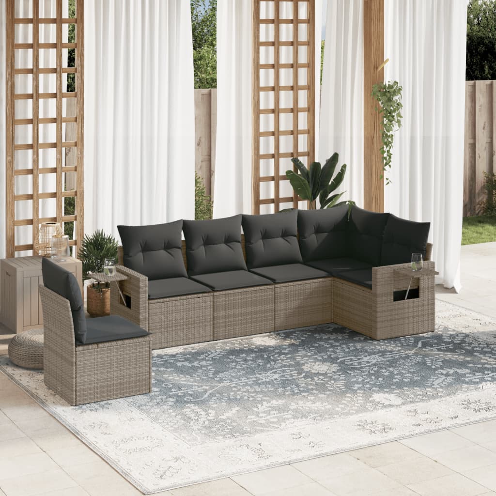 6-delige Loungeset met kussens poly rattan grijs is nu te koop bij PeponiXL, paradijselijk wonen!