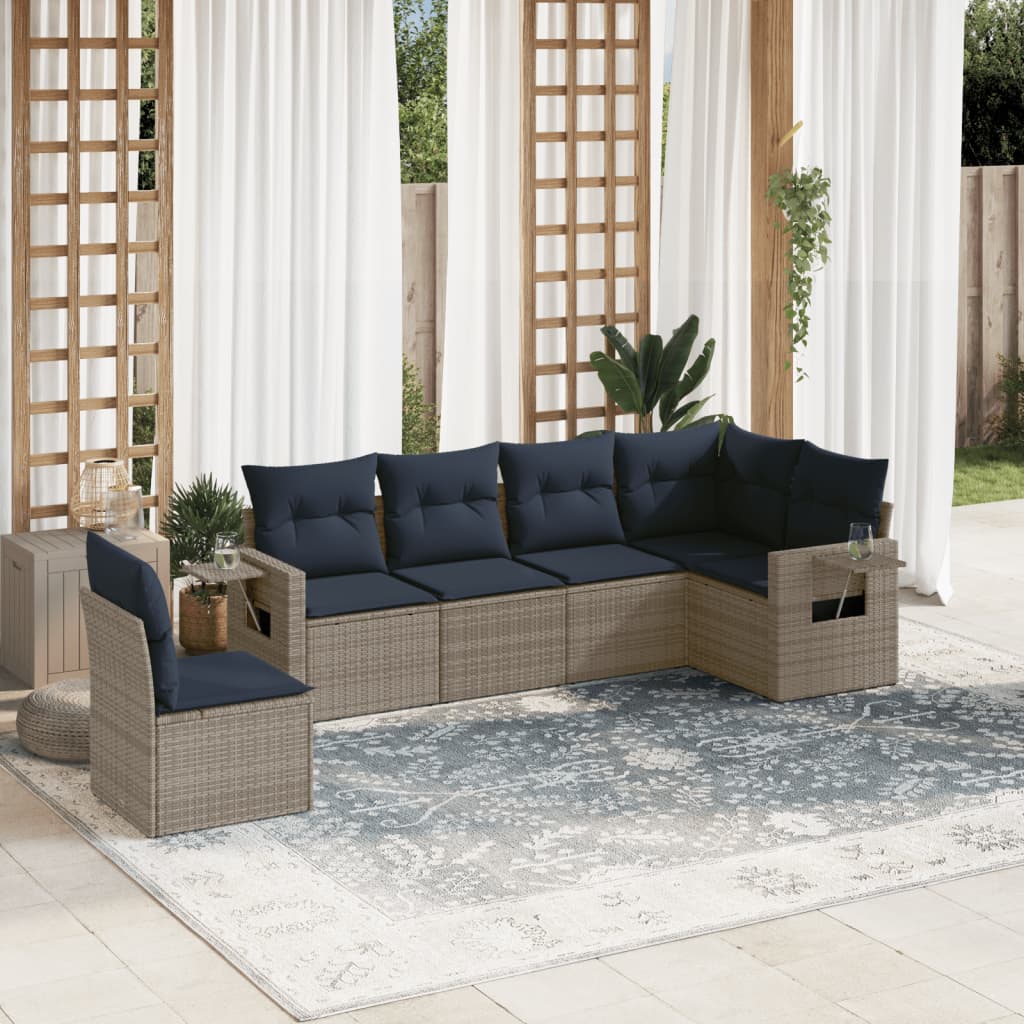 6-delige tuinbankset met kussens, grijs polyrotan is nu te koop bij PeponiXL, paradijselijk wonen!