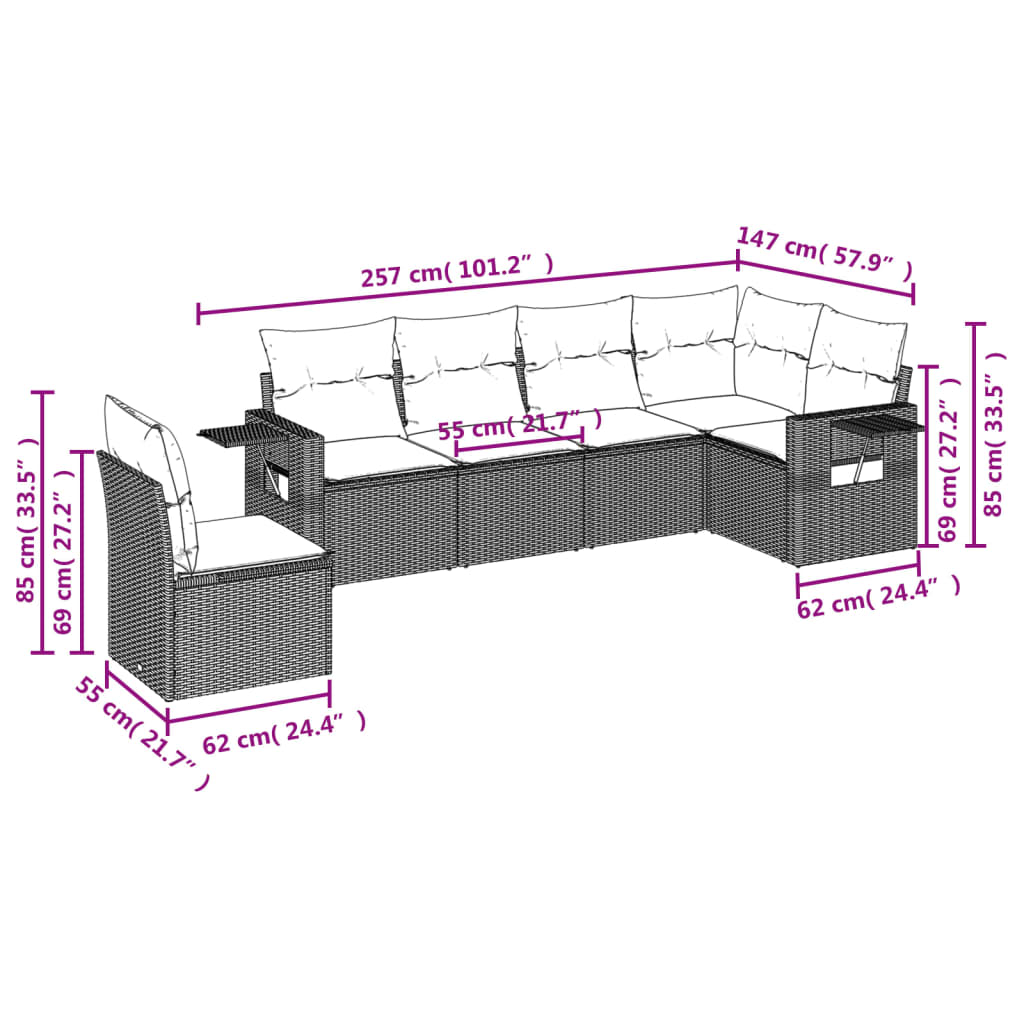 6-delige Loungeset met kussens poly rattan lichtgrijs is nu te koop bij PeponiXL, paradijselijk wonen!