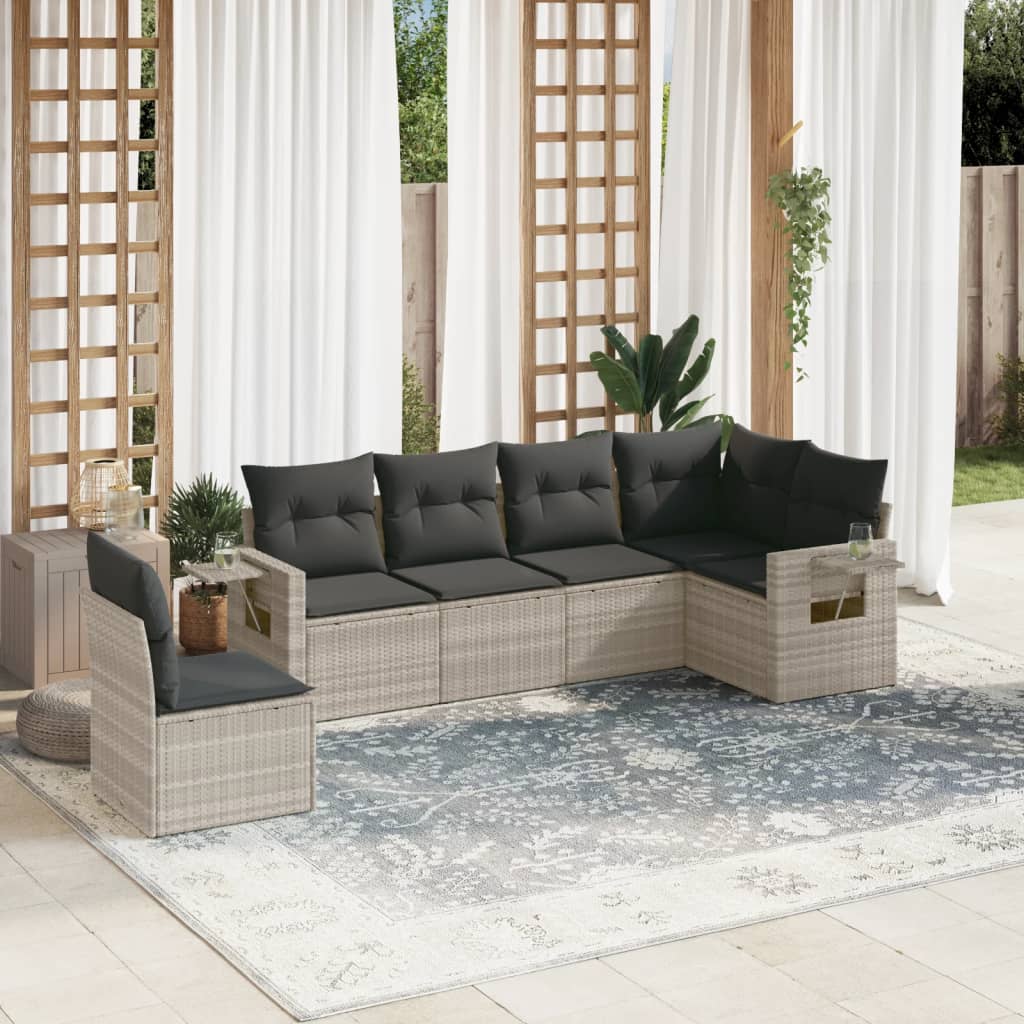 6-delige Loungeset met kussens poly rattan lichtgrijs is nu te koop bij PeponiXL, paradijselijk wonen!