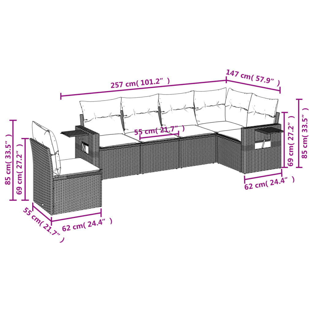 6-delige Loungeset met kussens poly rattan bruin is nu te koop bij PeponiXL, paradijselijk wonen!