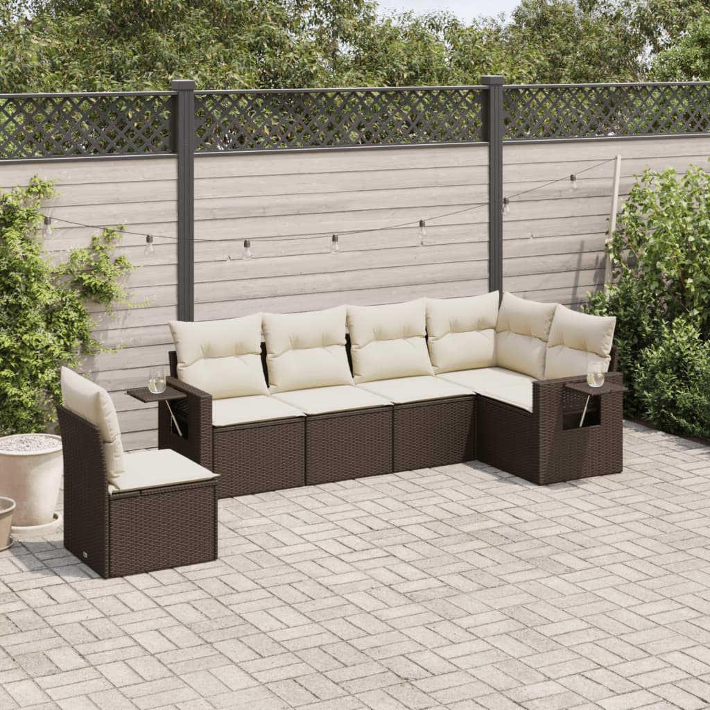 6-delige Loungeset met kussens poly rattan bruin is nu te koop bij PeponiXL, paradijselijk wonen!