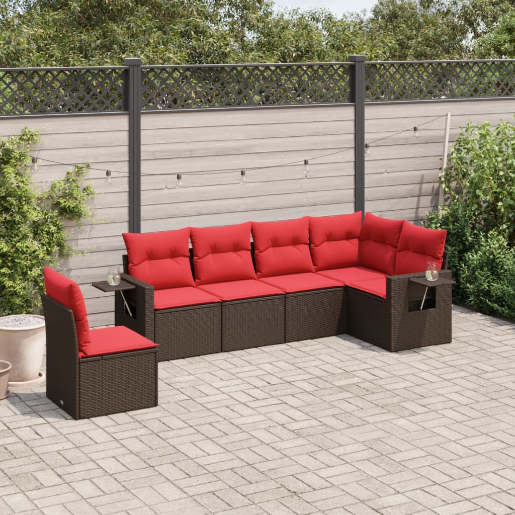 6-delige tuinbankset met kussens, bruin polyrotan is nu te koop bij PeponiXL, paradijselijk wonen!