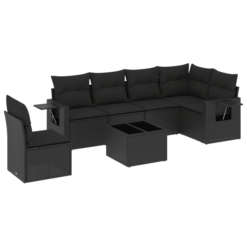 7-delige Loungeset met kussens poly rattan zwart is nu te koop bij PeponiXL, paradijselijk wonen!