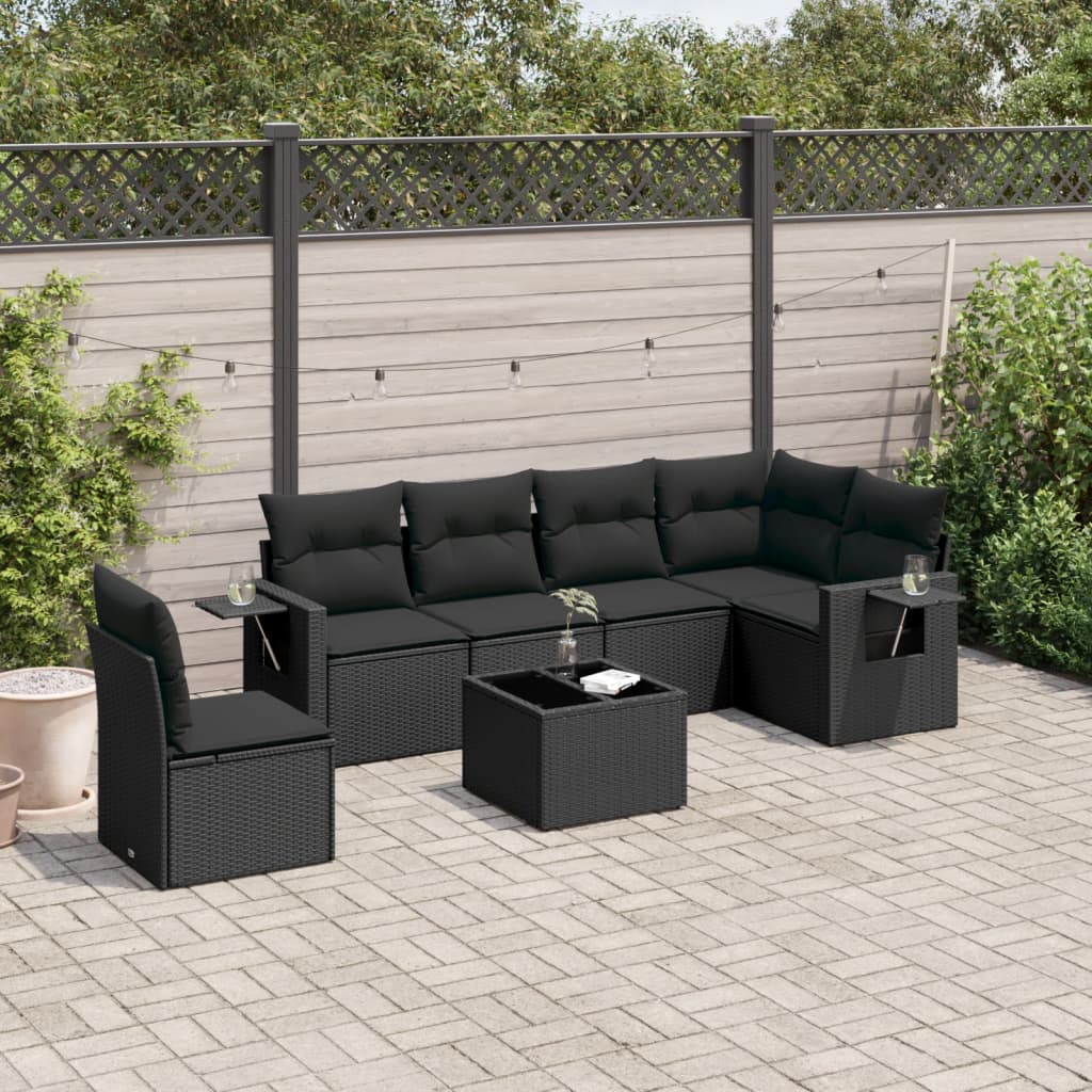 7-delige Loungeset met kussens poly rattan zwart is nu te koop bij PeponiXL, paradijselijk wonen!