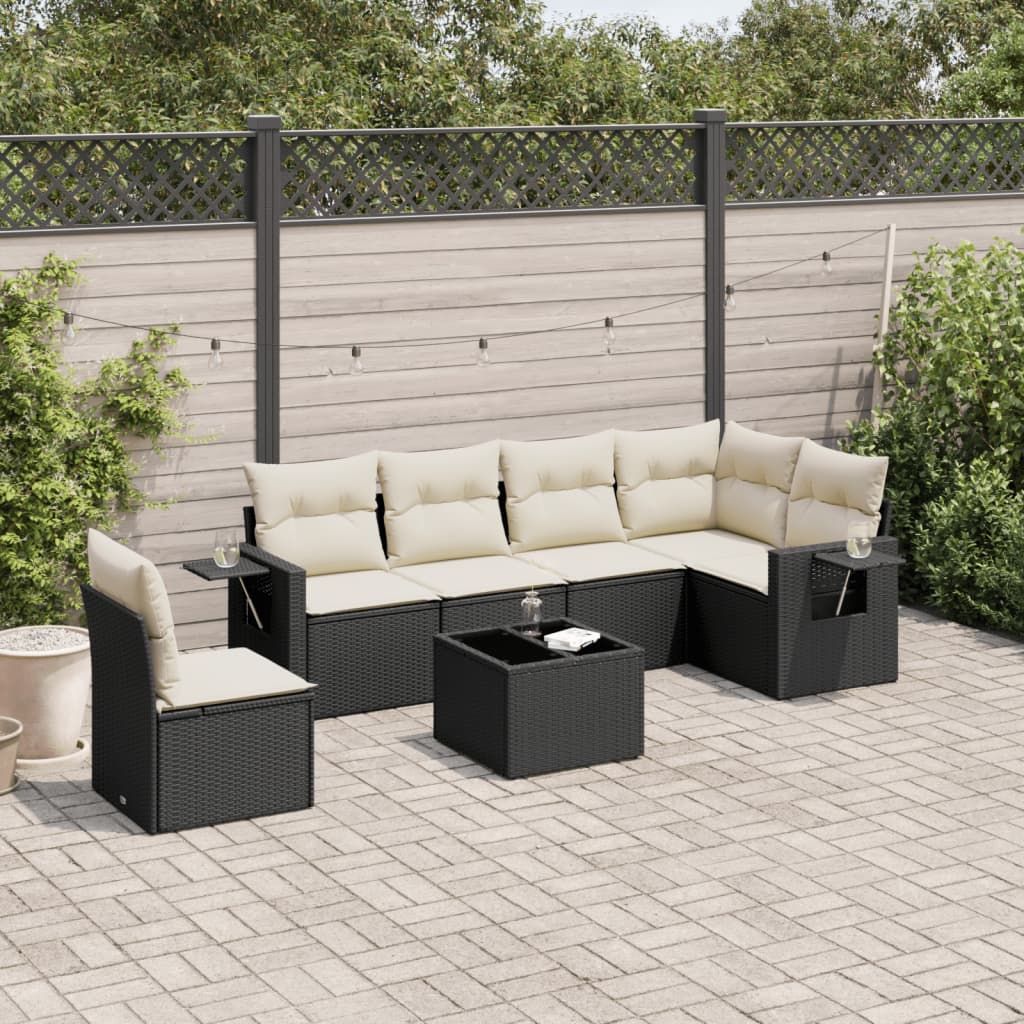 7-delige Loungeset met kussens poly rattan zwart is nu te koop bij PeponiXL, paradijselijk wonen!