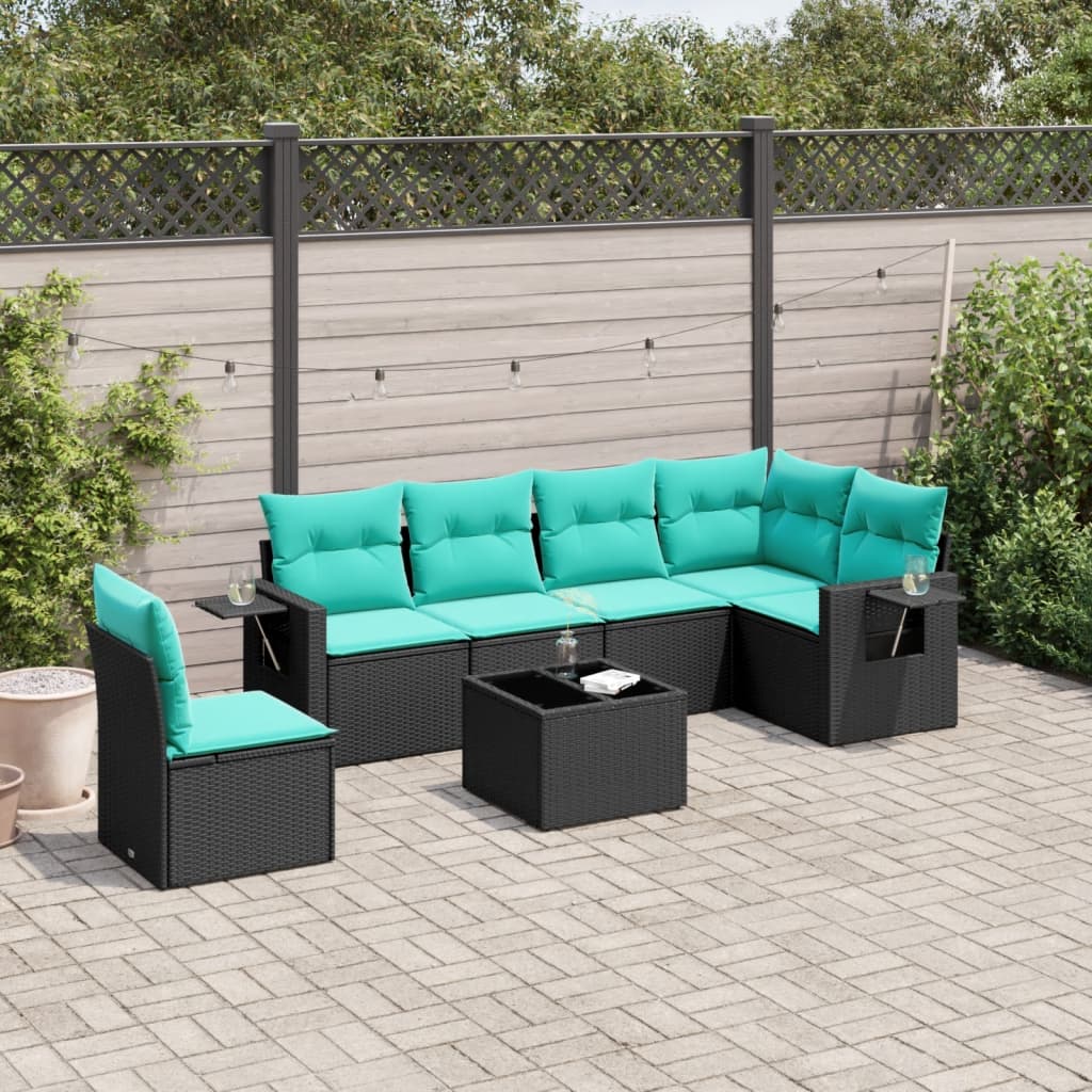 7-delige tuinbankset met kussens van zwart polyrotan is nu te koop bij PeponiXL, paradijselijk wonen!