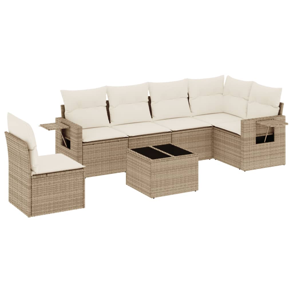 7-delige Loungeset met kussens poly rattan beige is nu te koop bij PeponiXL, paradijselijk wonen!