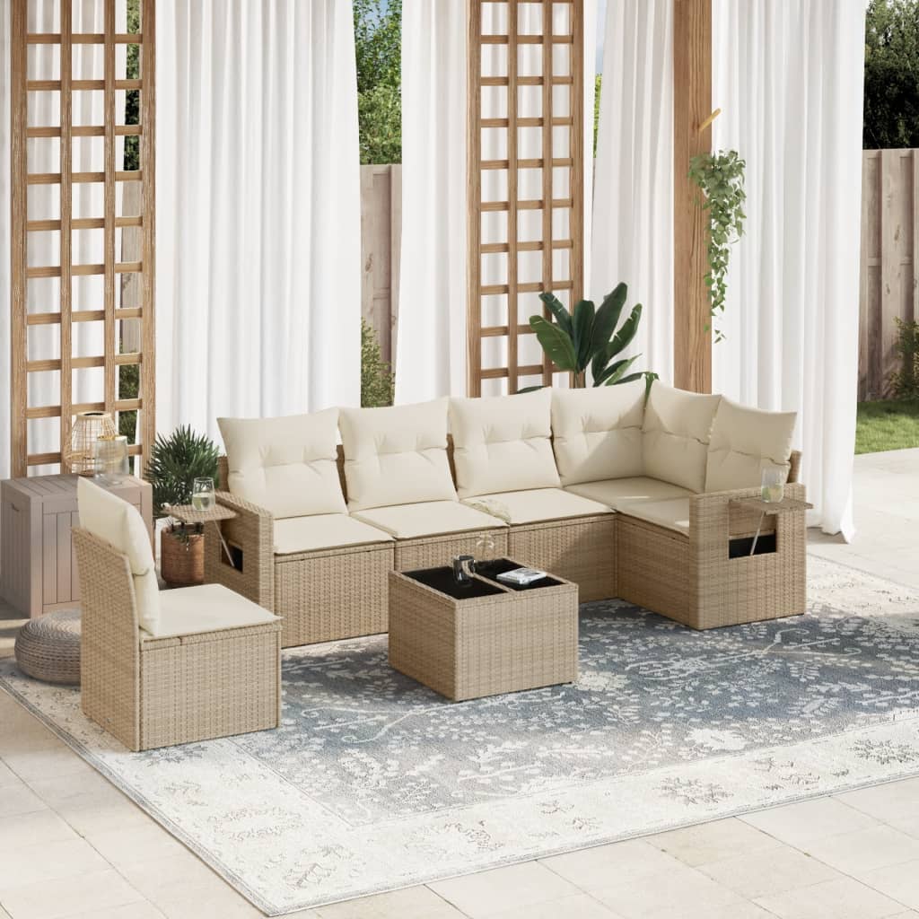 7-delige Loungeset met kussens poly rattan beige is nu te koop bij PeponiXL, paradijselijk wonen!