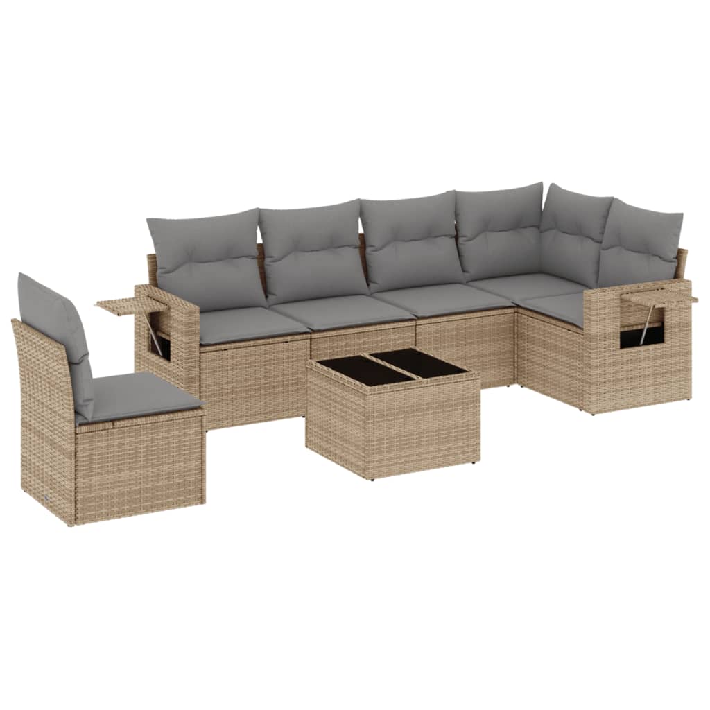 7-delige Loungeset met kussens poly rattan beige is nu te koop bij PeponiXL, paradijselijk wonen!
