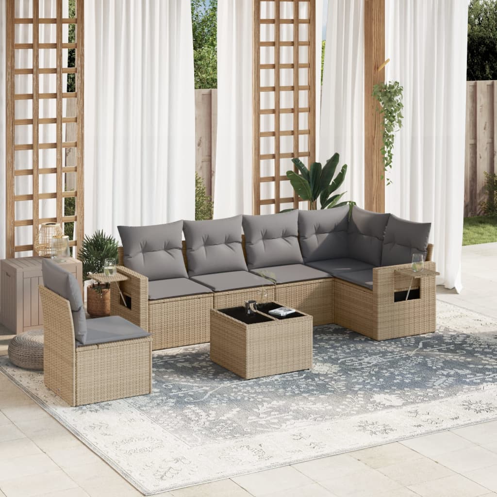 7-delige Loungeset met kussens poly rattan beige is nu te koop bij PeponiXL, paradijselijk wonen!