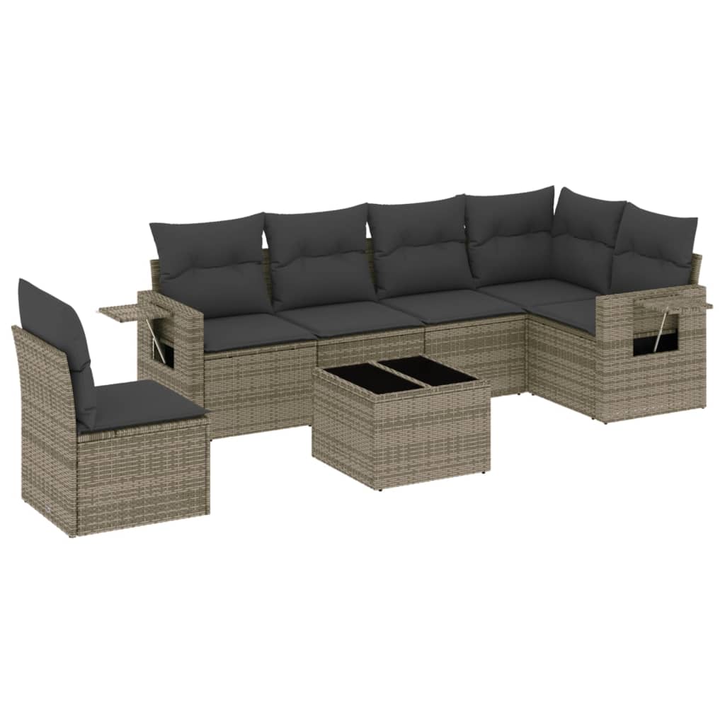 7-delige Loungeset met kussens poly rattan grijs is nu te koop bij PeponiXL, paradijselijk wonen!