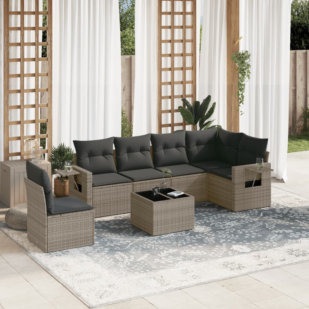7-delige Loungeset met kussens poly rattan grijs is nu te koop bij PeponiXL, paradijselijk wonen!