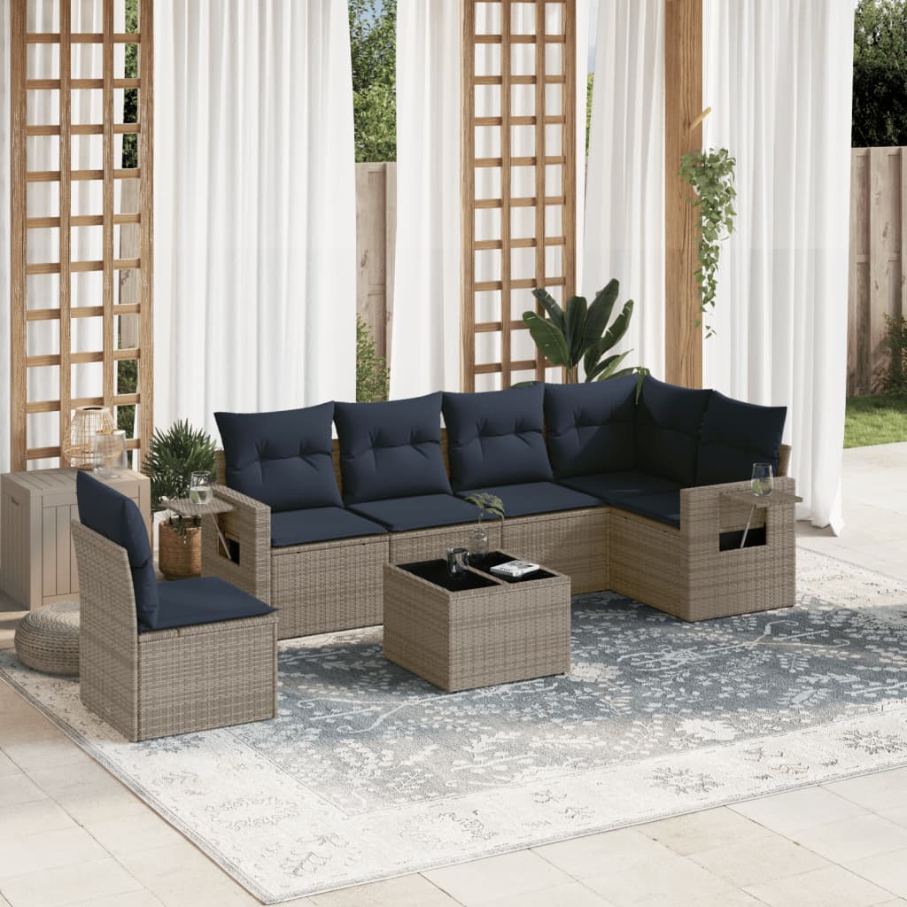 7-delige tuinbankset met kussens, grijs polyrotan is nu te koop bij PeponiXL, paradijselijk wonen!