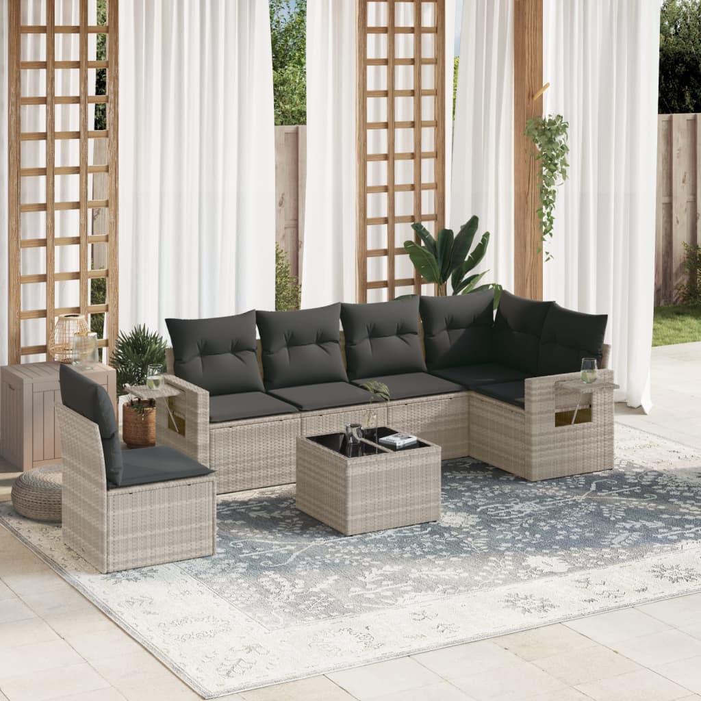 7-delige Loungeset met kussens poly rattan lichtgrijs is nu te koop bij PeponiXL, paradijselijk wonen!