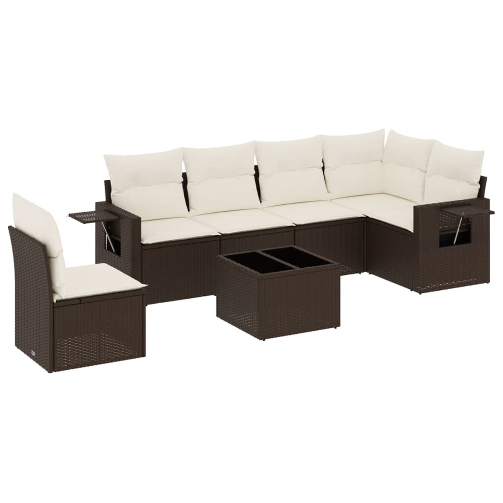 7-delige Loungeset met kussens poly rattan bruin is nu te koop bij PeponiXL, paradijselijk wonen!