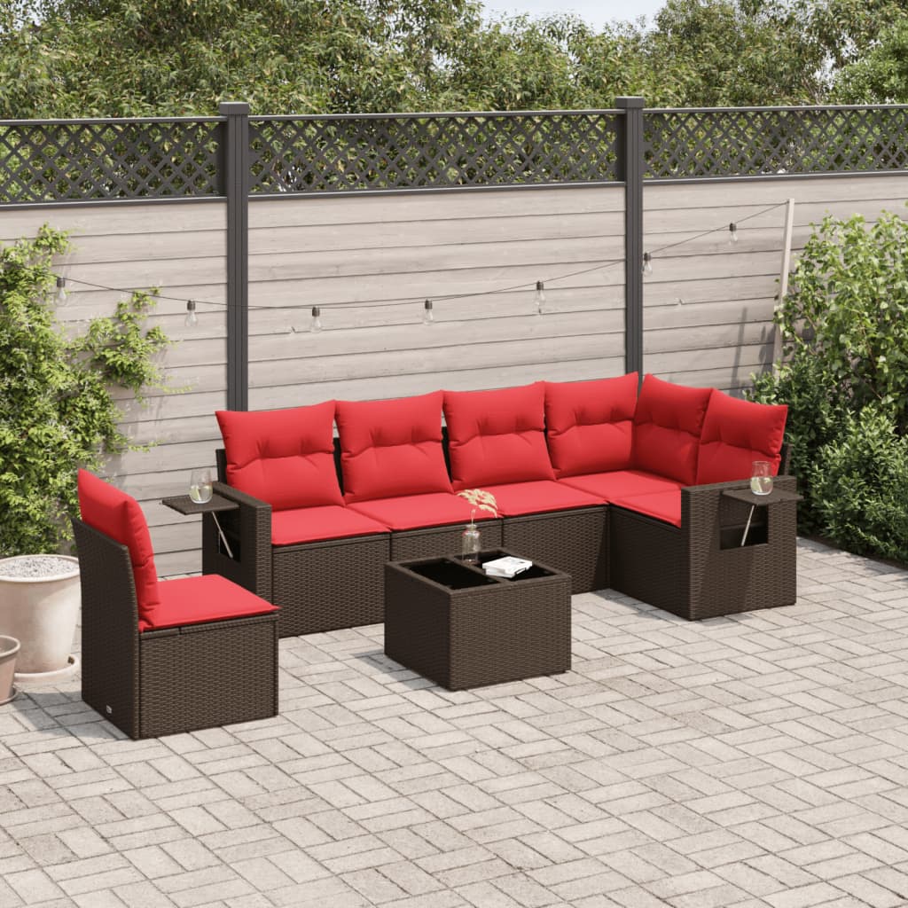 7-delige tuinbankset met kussens, bruin polyrotan is nu te koop bij PeponiXL, paradijselijk wonen!