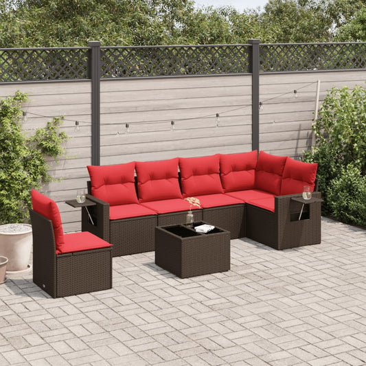 7-delige tuinbankset met kussens, bruin polyrotan is nu te koop bij PeponiXL, paradijselijk wonen!
