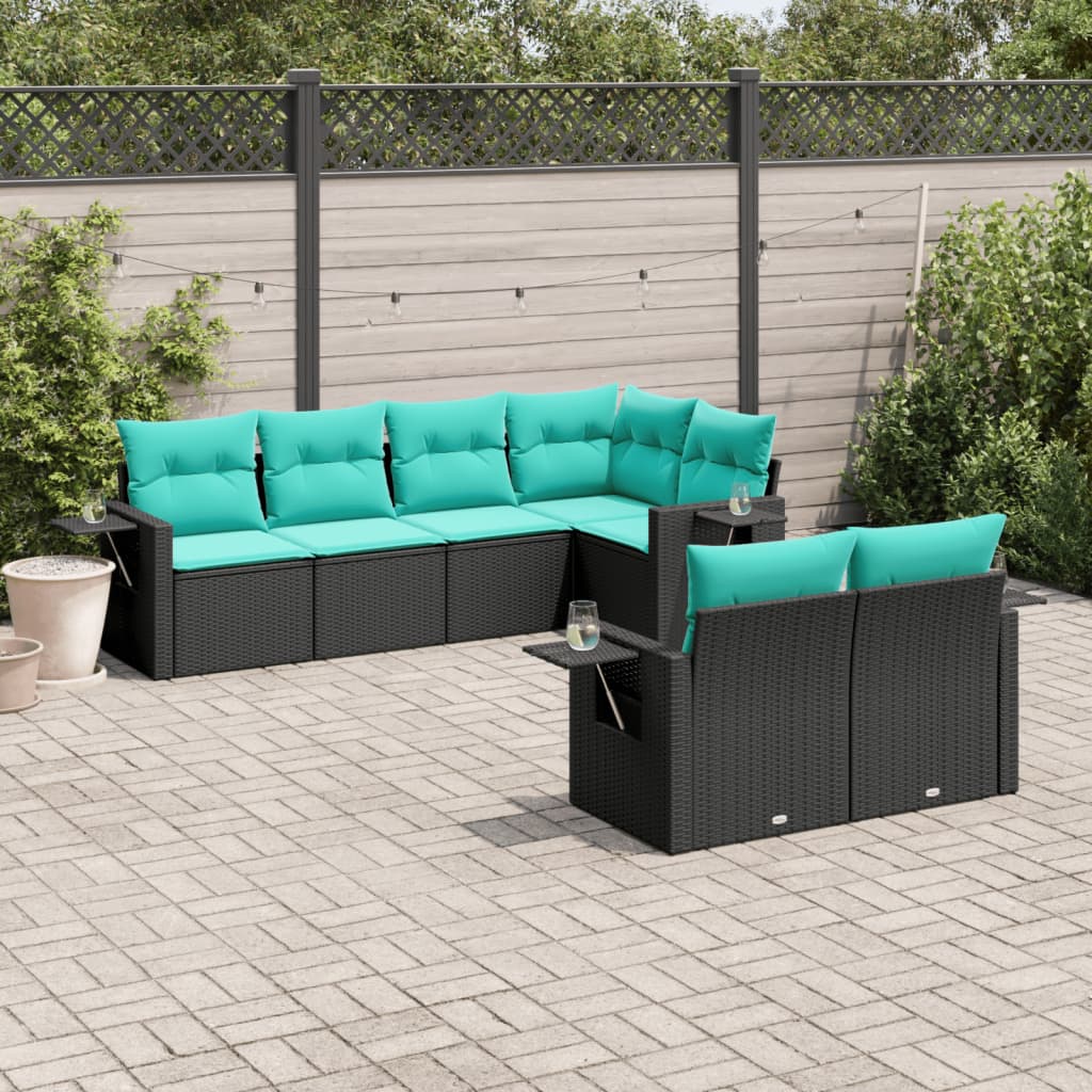 7-delige tuinbankset met kussens van zwart polyrotan is nu te koop bij PeponiXL, paradijselijk wonen!