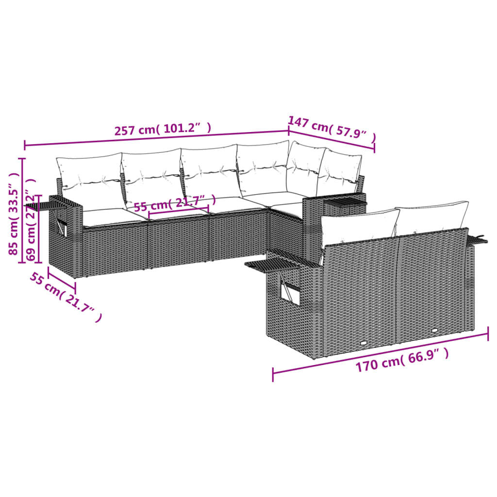 7-delige Loungeset met kussens poly rattan beige is nu te koop bij PeponiXL, paradijselijk wonen!