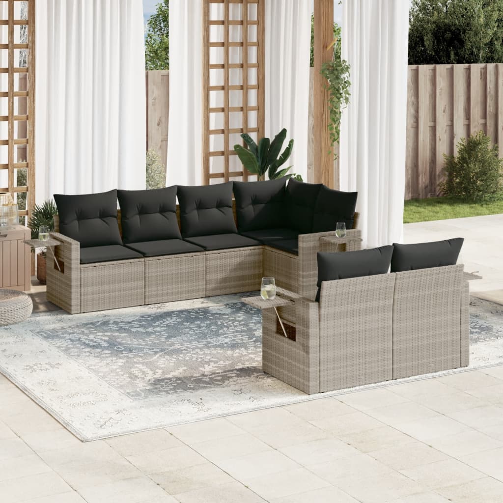 7-delige Loungeset met kussens poly rattan lichtgrijs is nu te koop bij PeponiXL, paradijselijk wonen!
