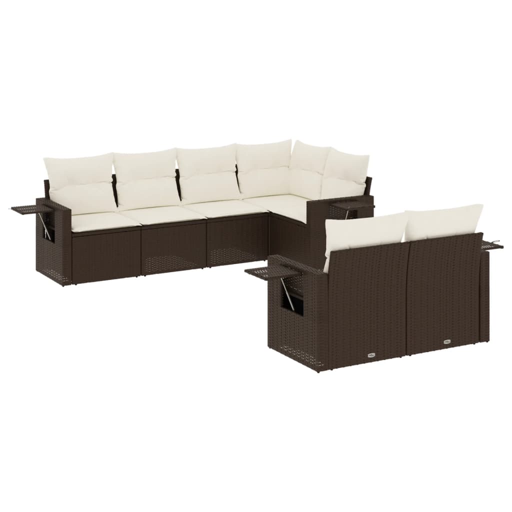 7-delige Loungeset met kussens poly rattan bruin is nu te koop bij PeponiXL, paradijselijk wonen!