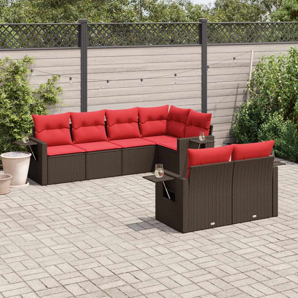 7-delige tuinbankset met kussens, bruin polyrotan is nu te koop bij PeponiXL, paradijselijk wonen!