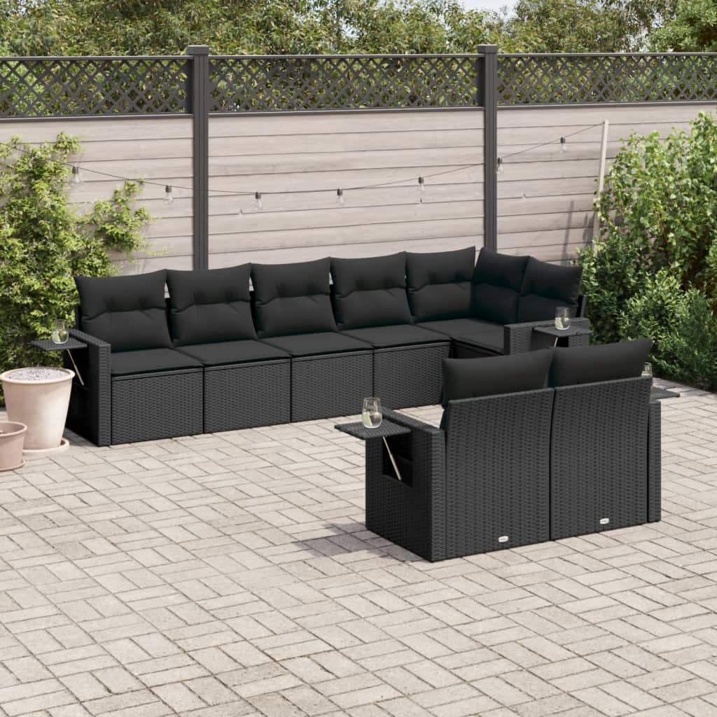 8-delige Loungeset met kussens poly rattan zwart is nu te koop bij PeponiXL, paradijselijk wonen!